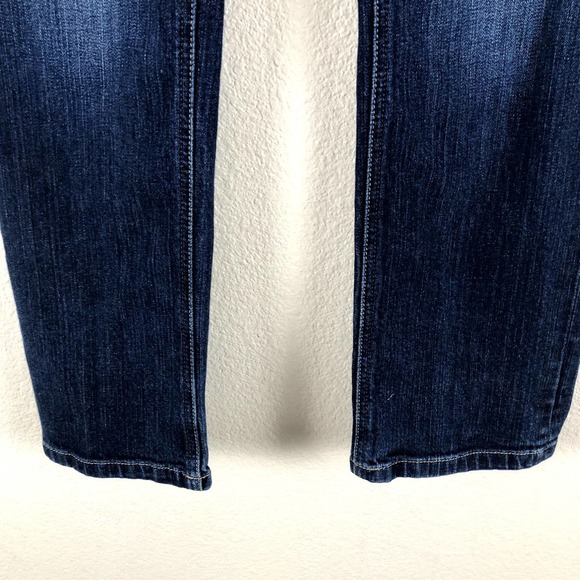 Blue Exchange Jeans Blue Dark Denim Black Faux Leather Trim Straight Size 31 - Picture 4 of 12